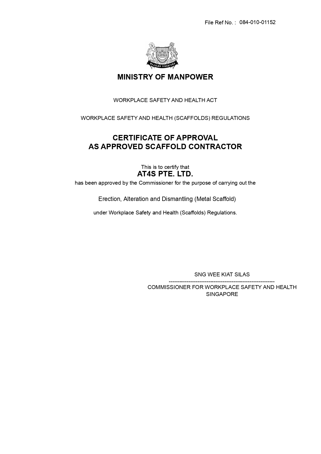 Certificate Of Approval Scaffold Contractor